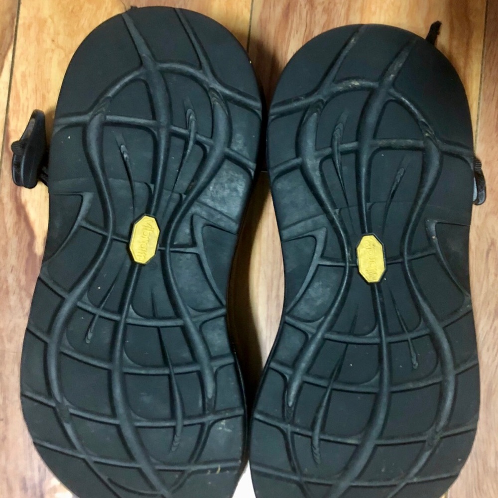 Black double strap Chaco sandals with toe strap